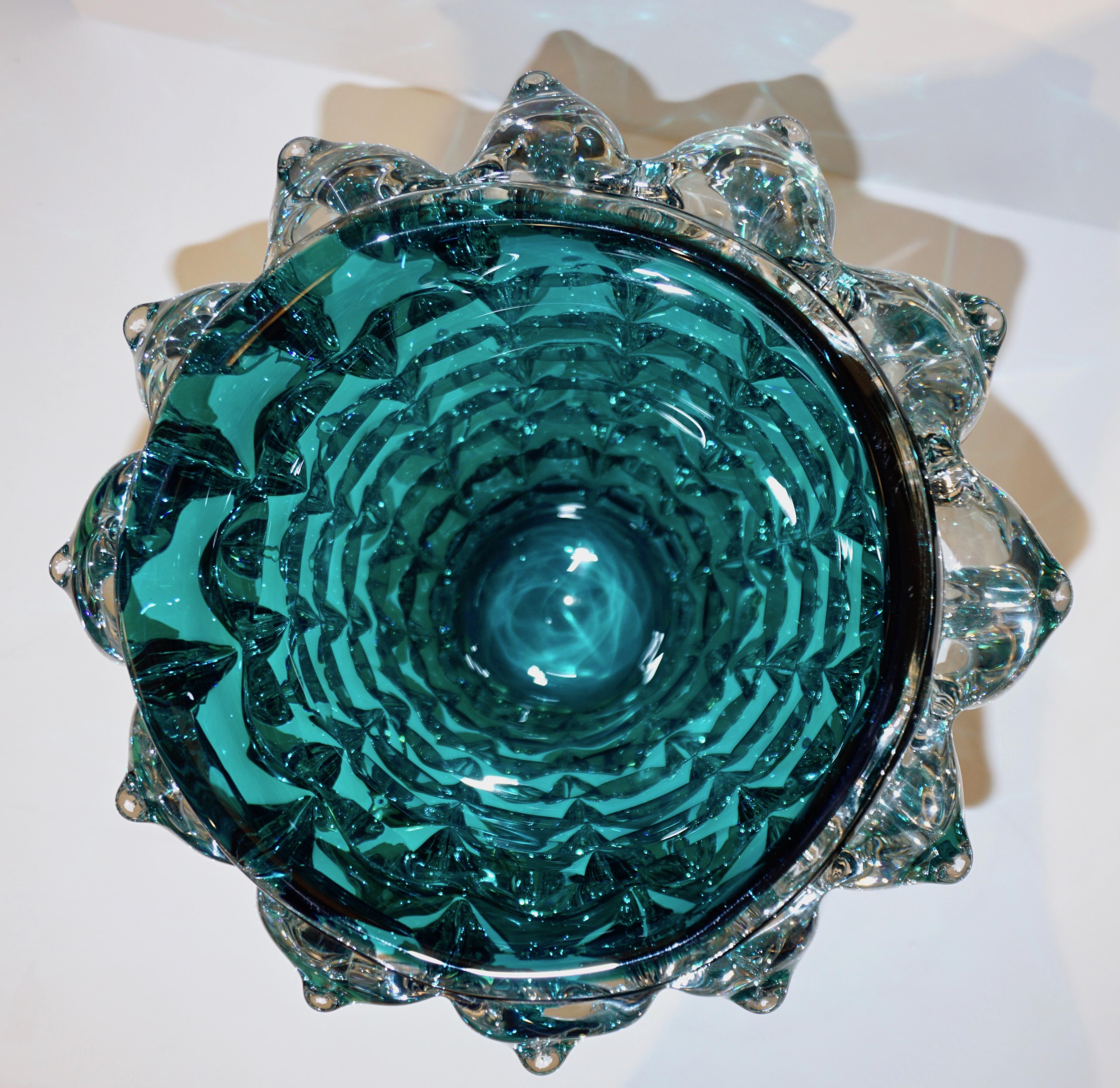 Contemporary Costantini Italian Rostrato Blue Green Teal Murano Glass Modern Vase