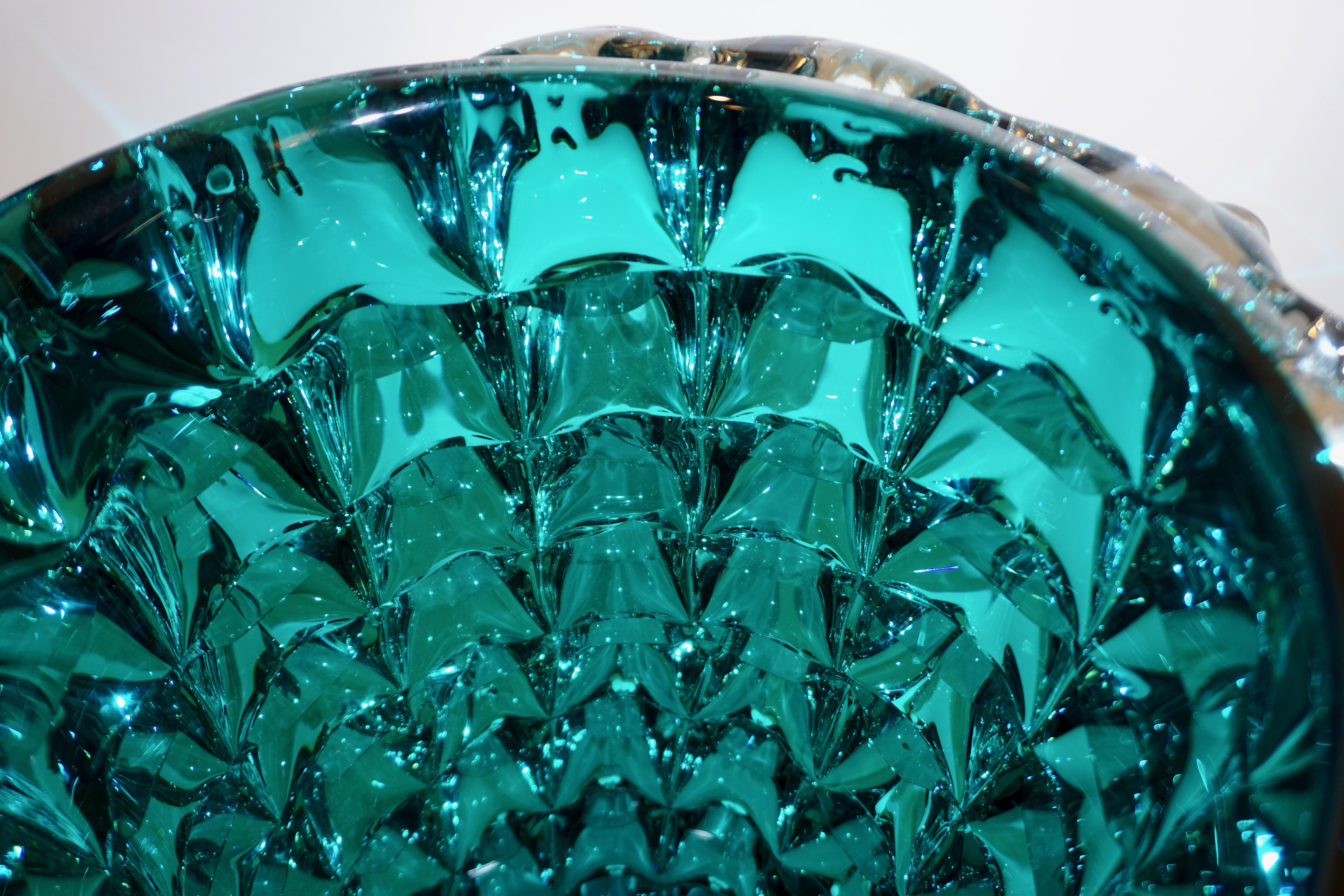 Art Glass Costantini Italian Rostrato Blue Green Teal Murano Glass Modern Vase