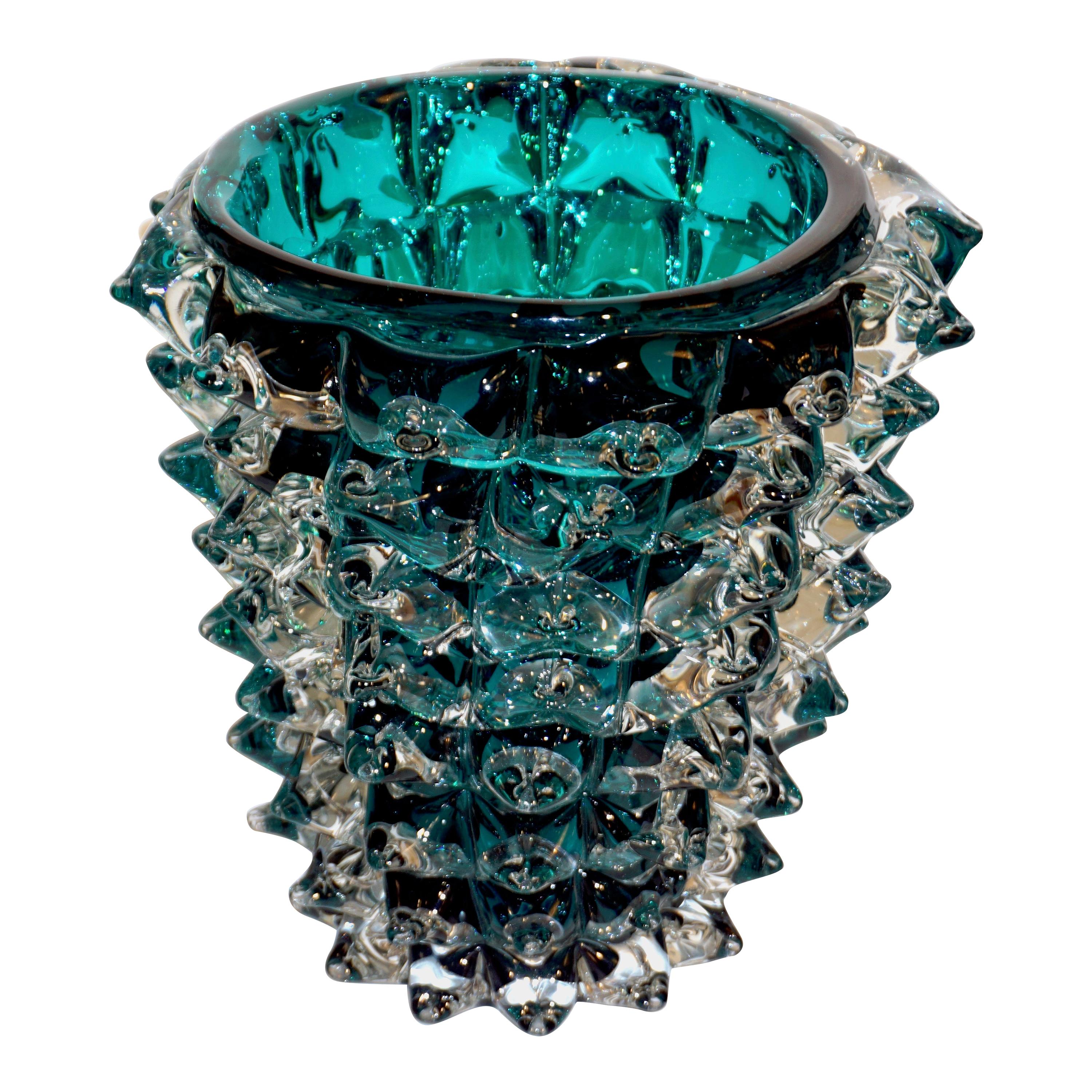 Costantini Italian Rostrato Blue Green Teal Murano Glass Modern Vase