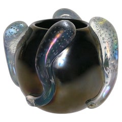 Costantini Italian Sculpture Iridescent Black Murano Glass Round Vase