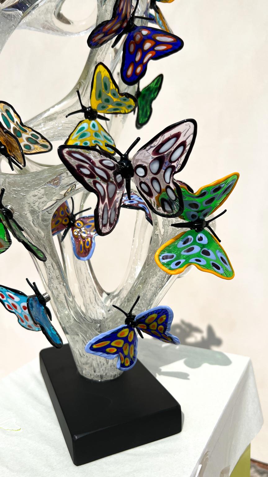 Costantini Diego Modern Crystal Murano Glass Infinity Sculpture With Butterflies For Sale 4