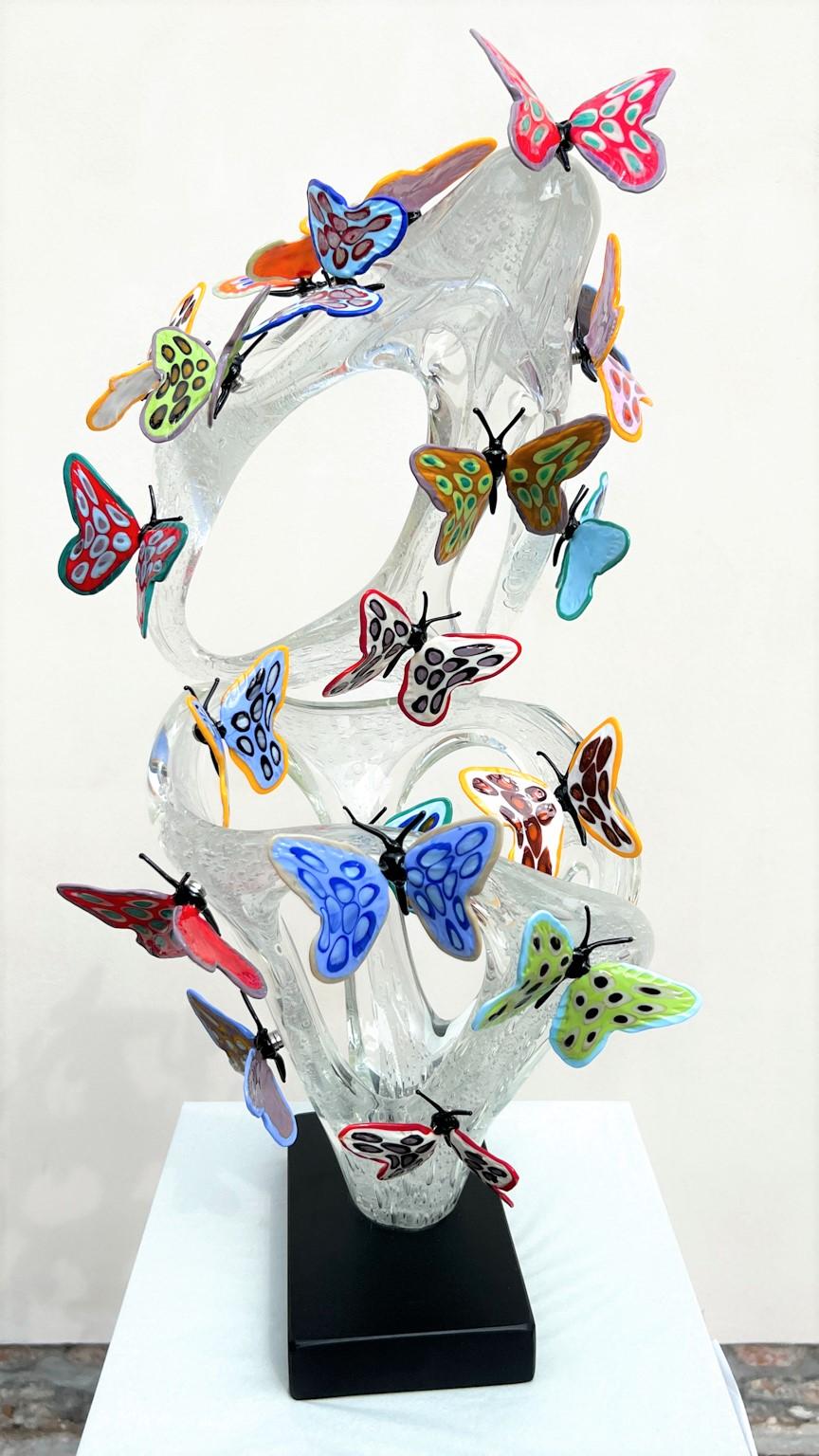 Costantini Diego Modern Crystal Murano Glass Infinity Sculpture avec papillons en vente 3
