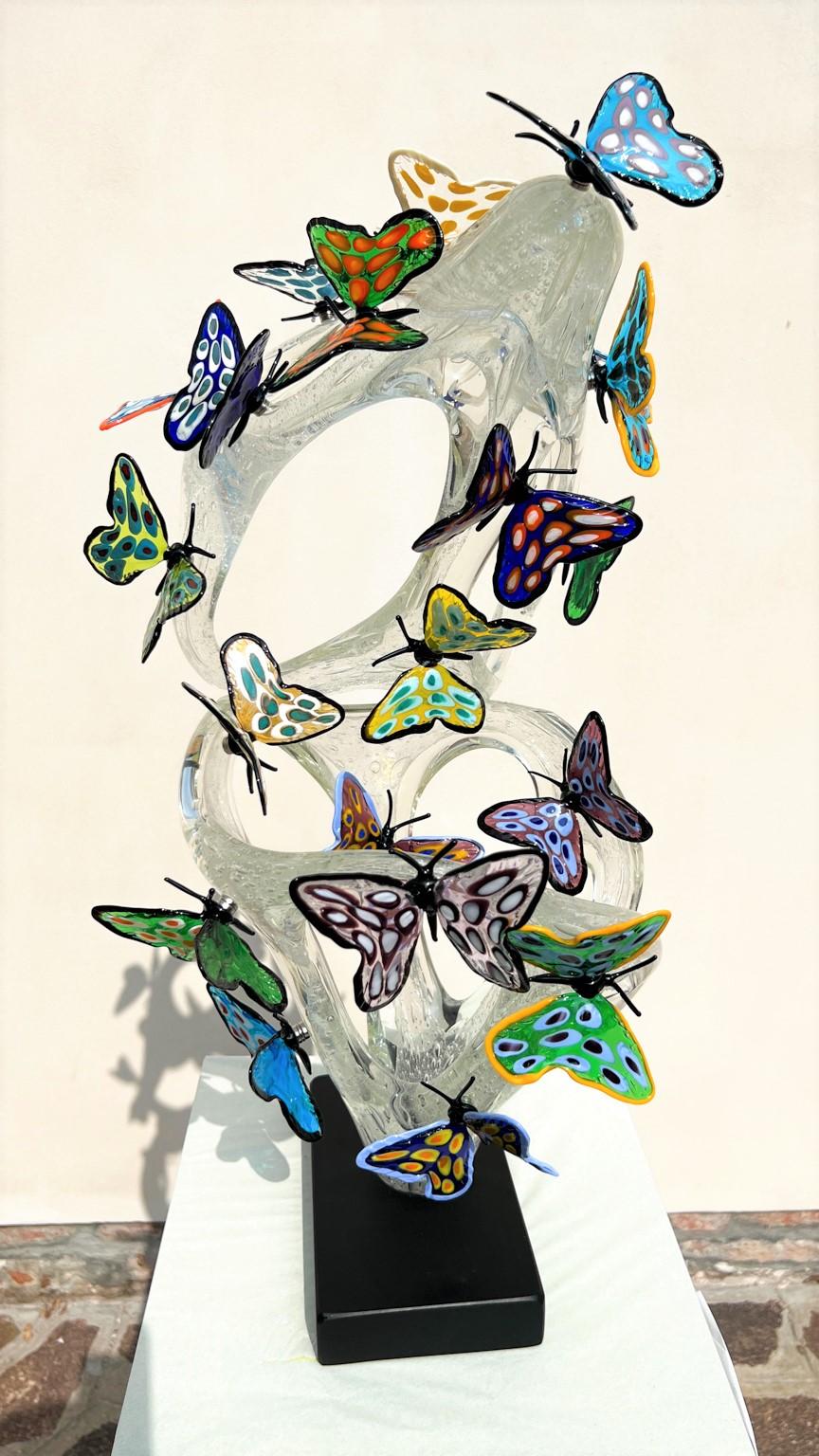 Costantini Diego Modern Crystal Murano Glass Infinity Sculpture avec papillons en vente 4
