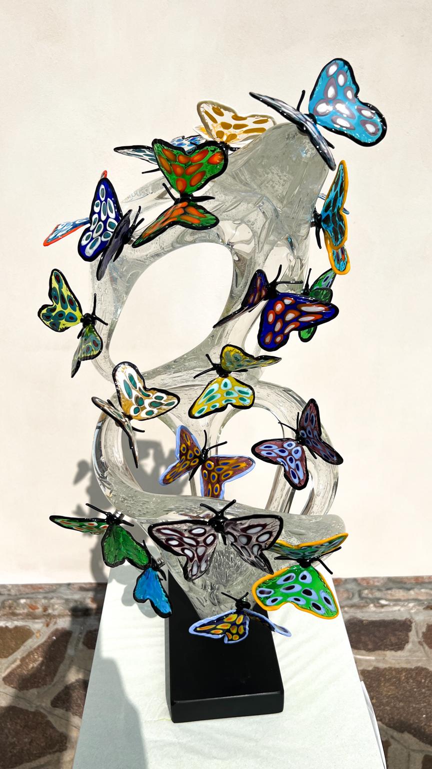 Costantini Diego Modern Crystal Murano Glass Infinity Sculpture With Butterflies For Sale 5