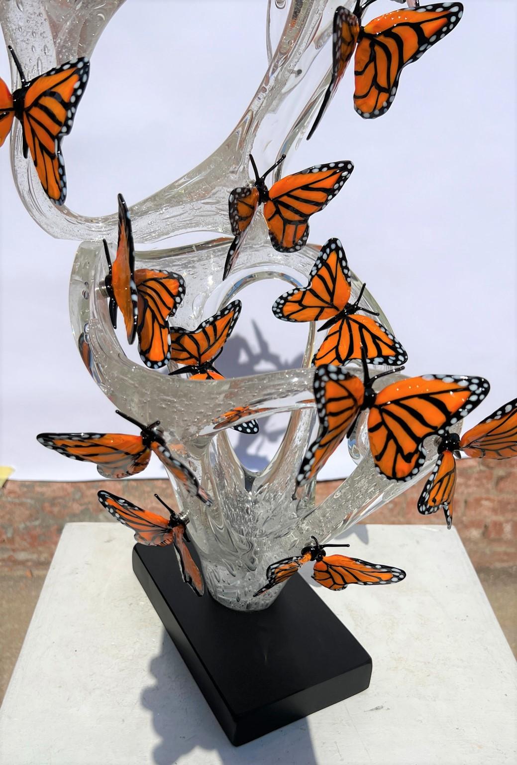 Costantini Diego Modern Crystal Murano Glass Infinity Sculpture With Butterflies For Sale 5