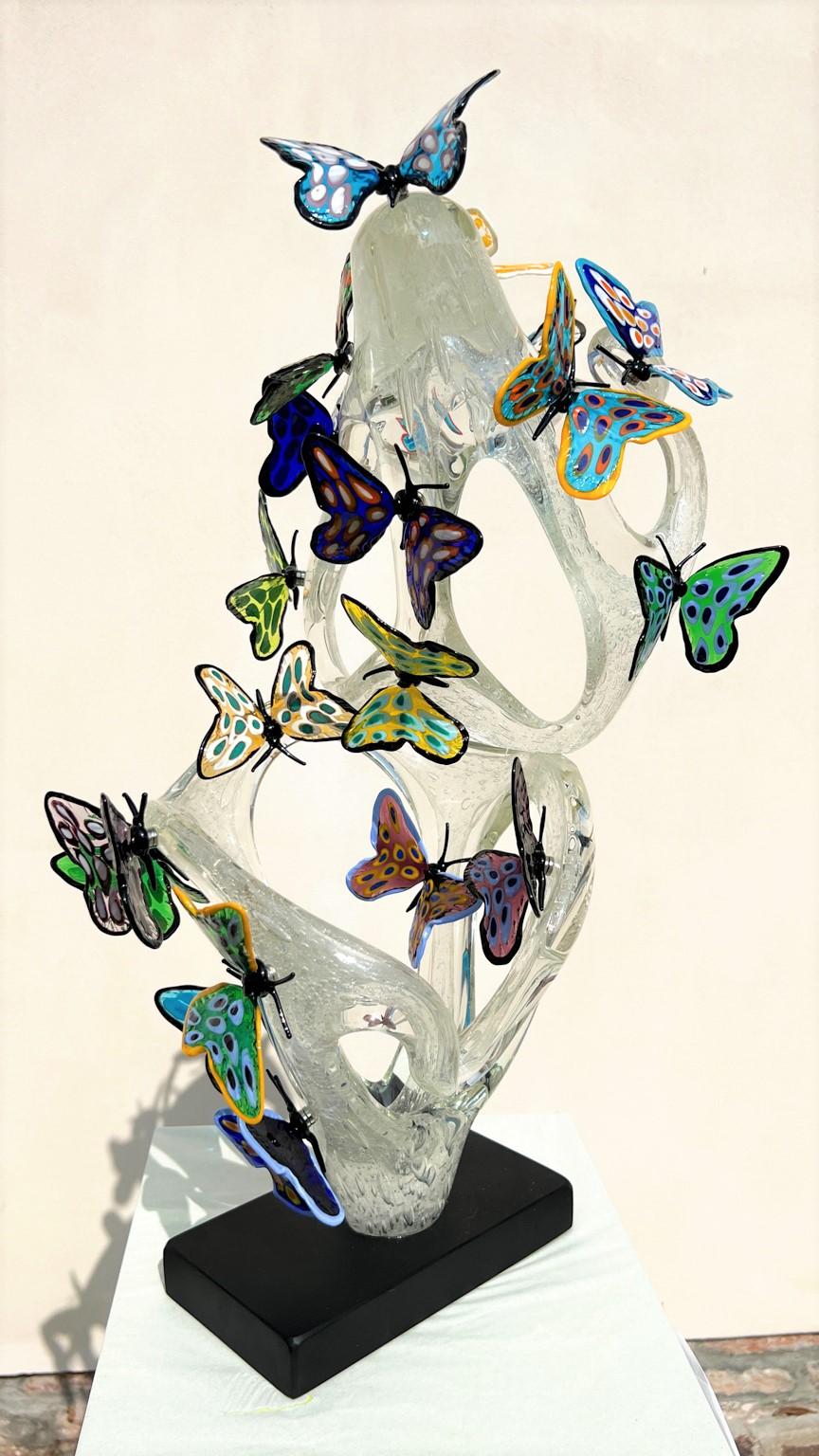 Costantini Diego Modern Crystal Murano Glass Infinity Sculpture avec papillons en vente 6