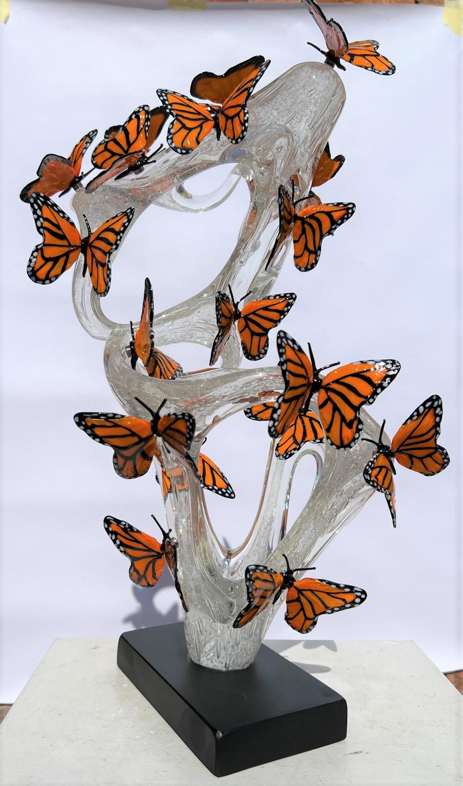 Costantini Diego Modern Crystal Murano Glass Infinity Sculpture avec papillons en vente 7