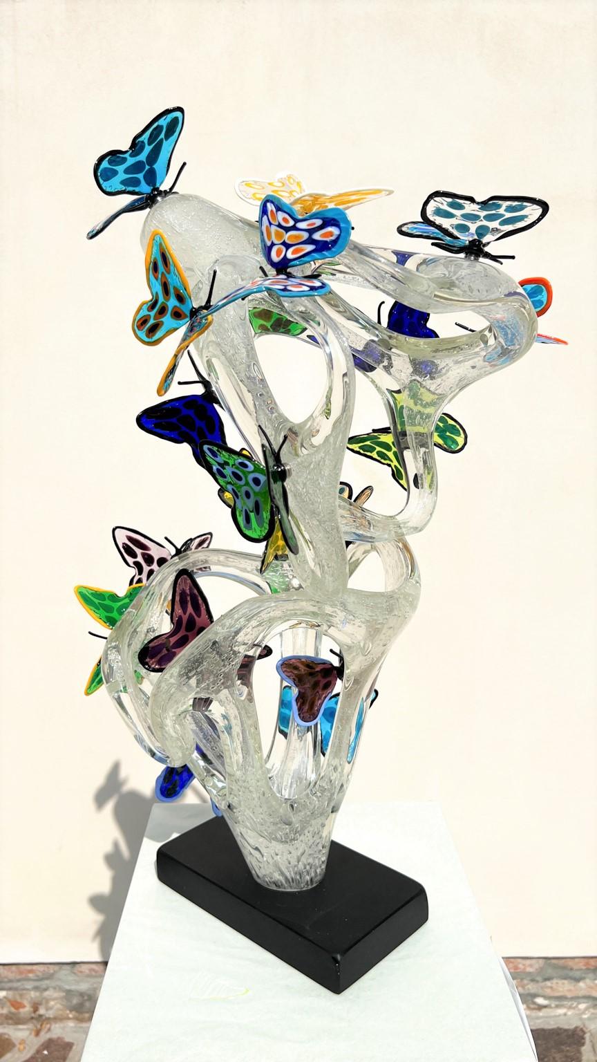 Costantini Diego Modern Crystal Murano Glass Infinity Sculpture With Butterflies For Sale 9