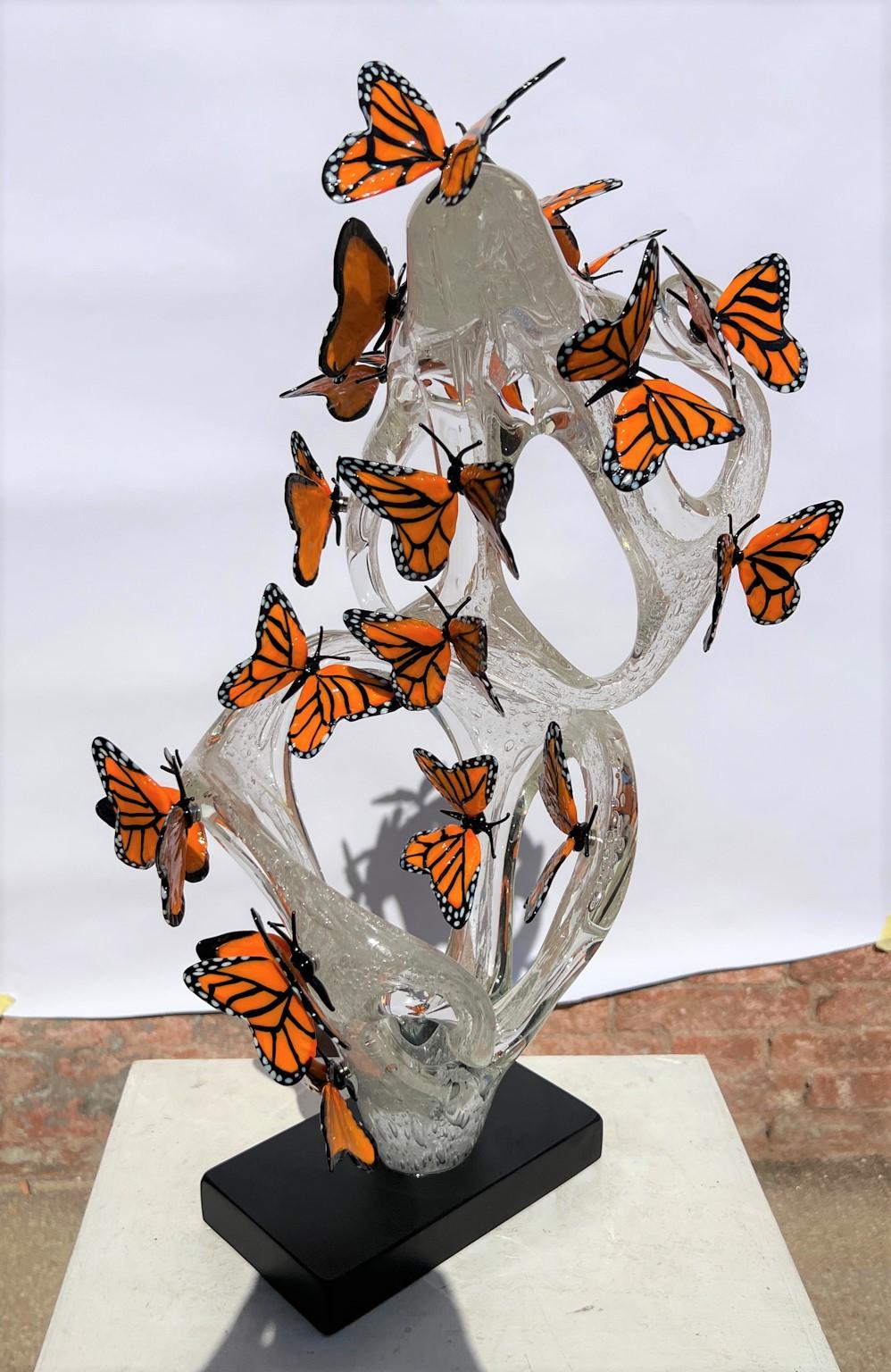 Costantini Diego Modern Crystal Murano Glass Infinity Sculpture With Butterflies For Sale 8