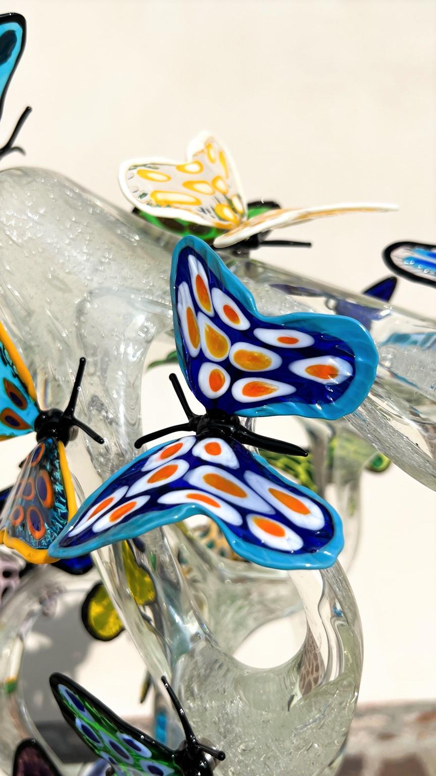 Costantini Diego Modern Crystal Murano Glass Infinity Sculpture With Butterflies For Sale 10