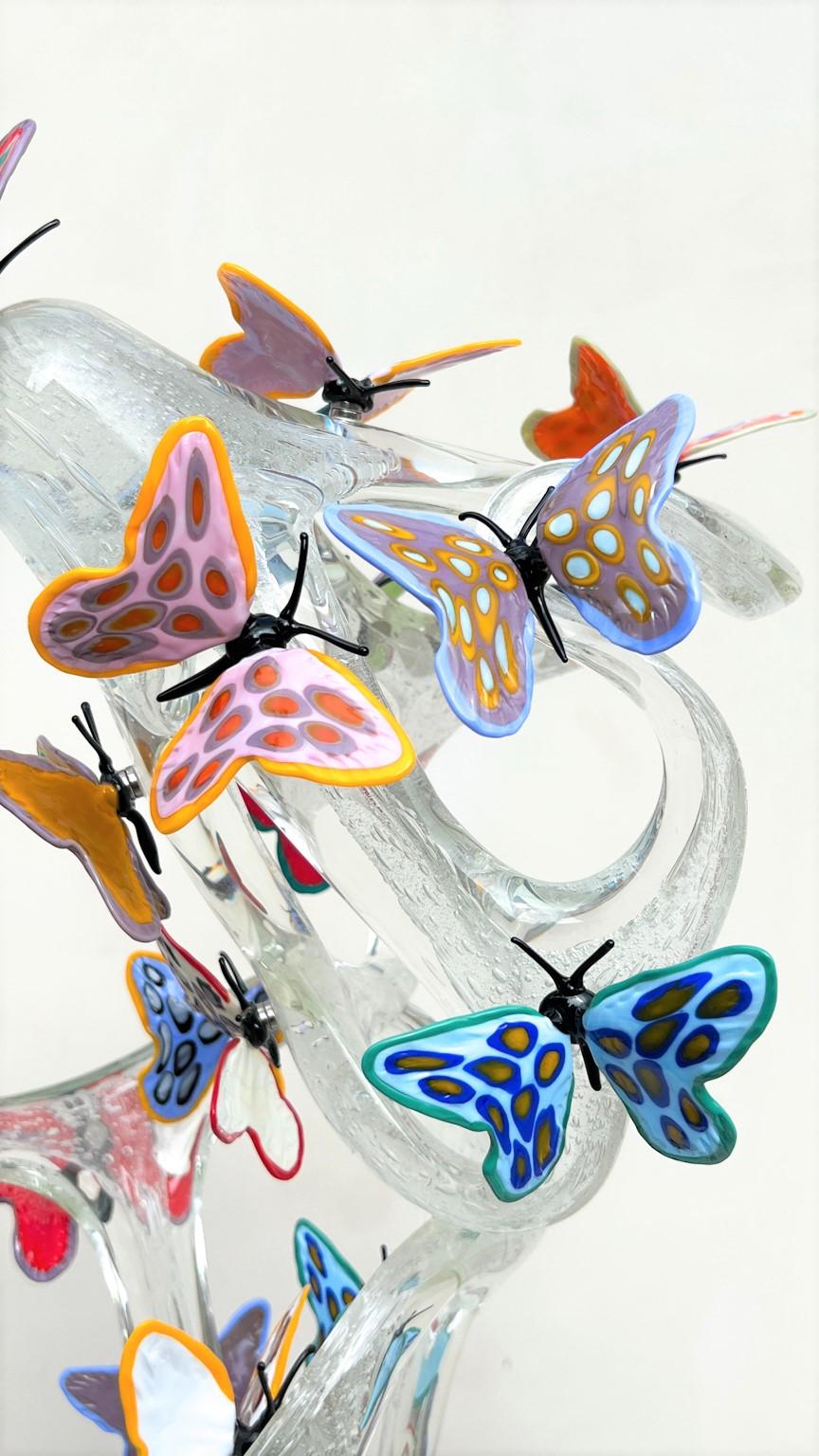 Costantini Diego Modern Crystal Murano Glass Infinity Sculpture avec papillons en vente 9