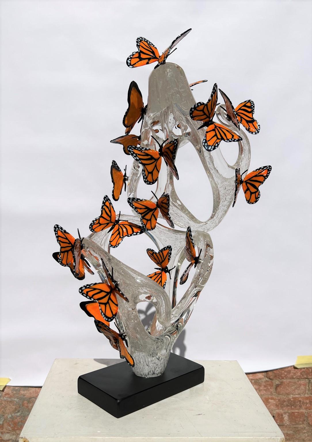 Costantini Diego Modern Crystal Murano Glass Infinity Sculpture avec papillons en vente 10