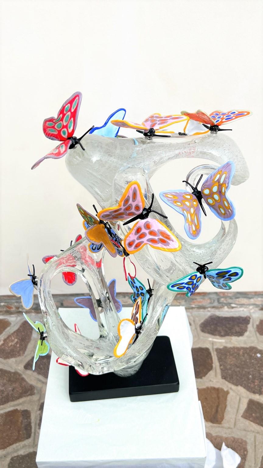 Costantini Diego Modern Crystal Murano Glass Infinity Sculpture with Butterflies For Sale 10
