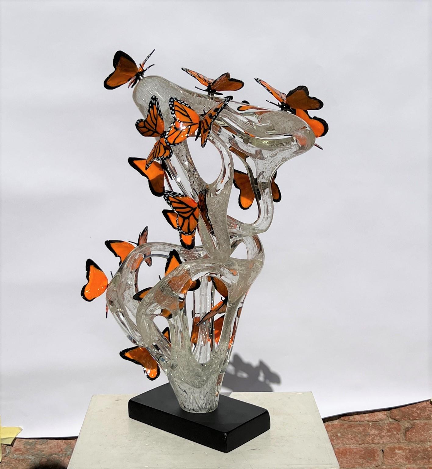 Costantini Diego Modern Crystal Murano Glass Infinity Sculpture With Butterflies For Sale 10