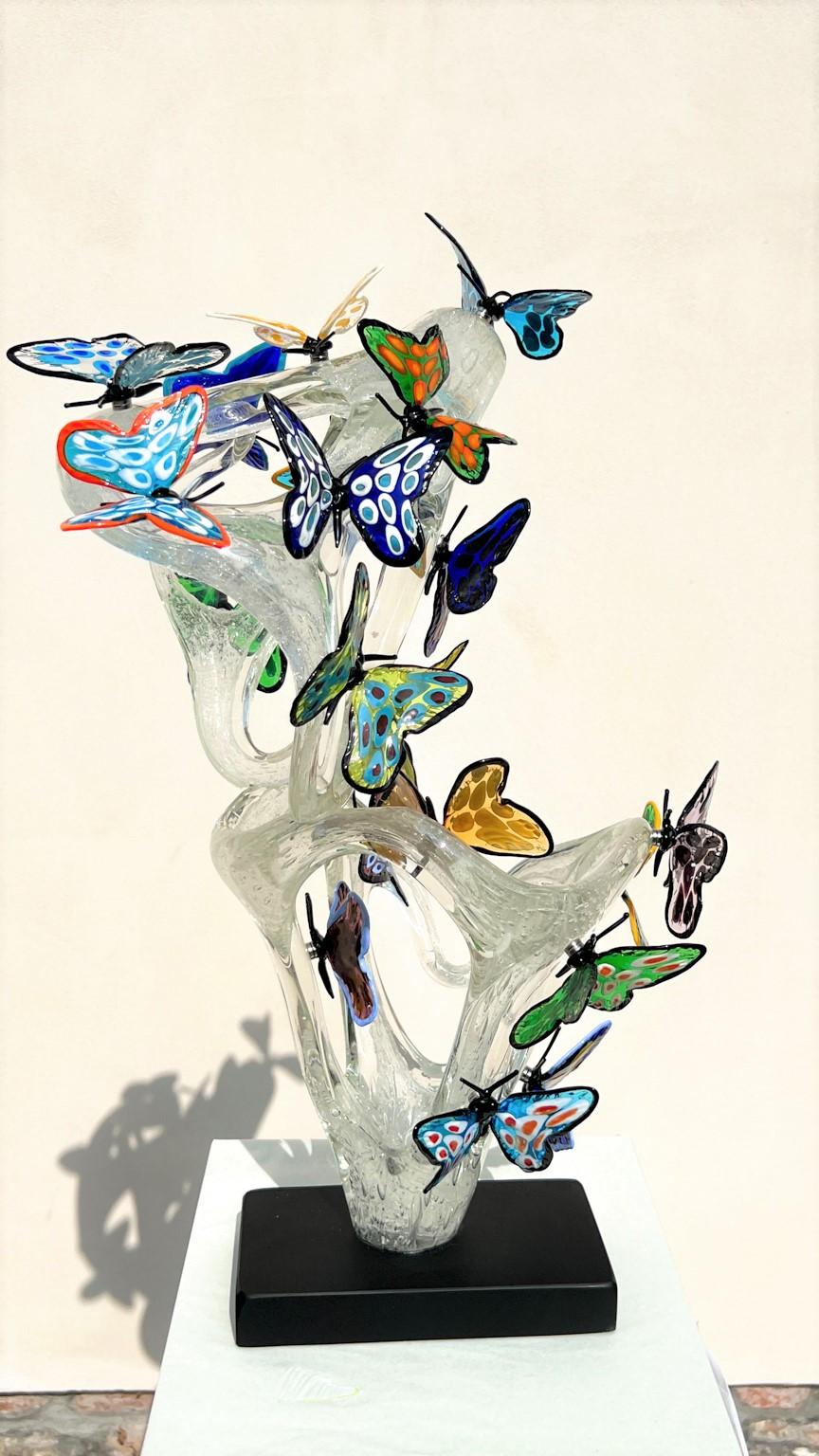 Costantini Diego Modern Crystal Murano Glass Infinity Sculpture With Butterflies For Sale 11