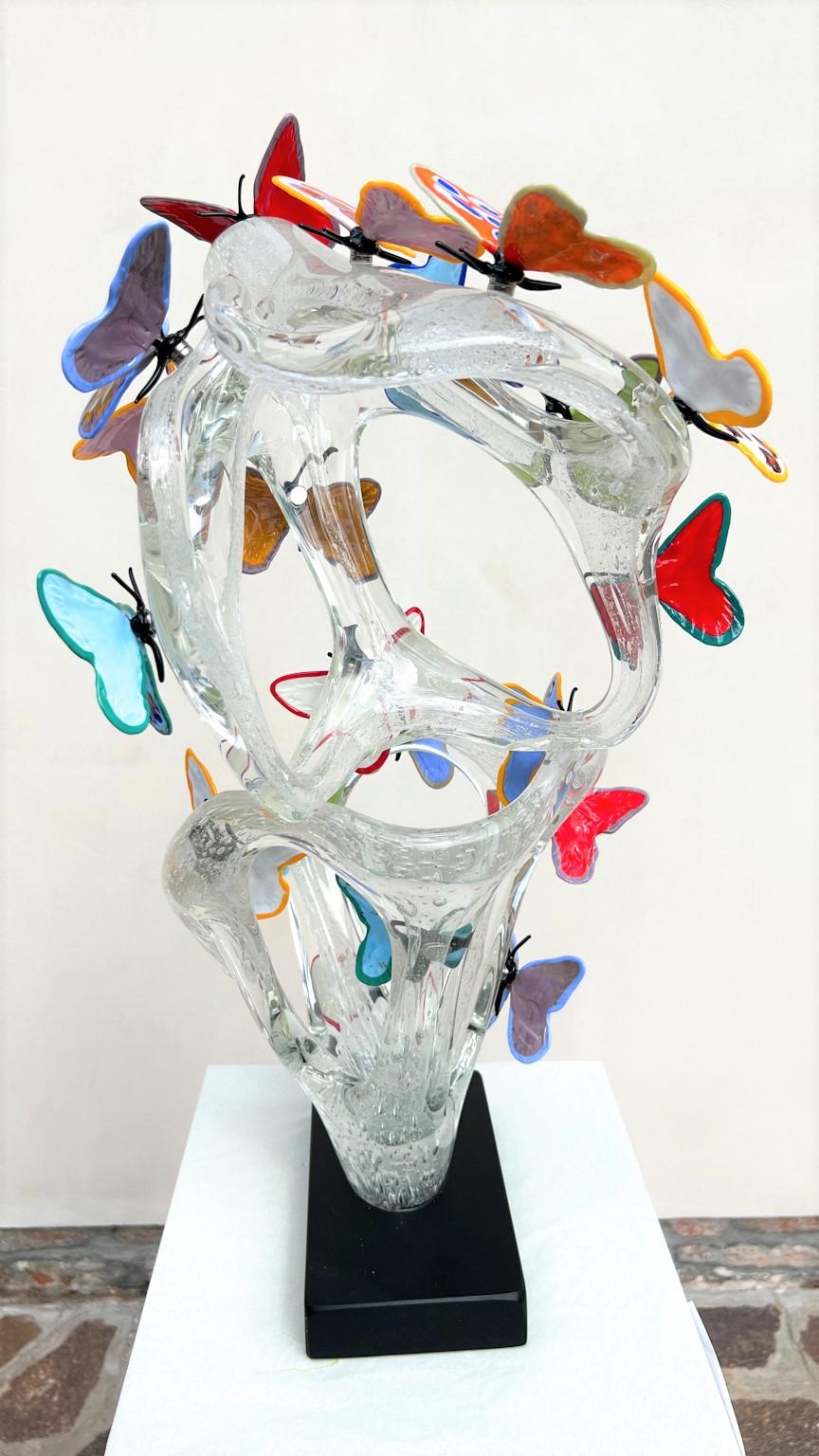 Costantini Diego Modern Crystal Murano Glass Infinity Sculpture with Butterflies For Sale 11