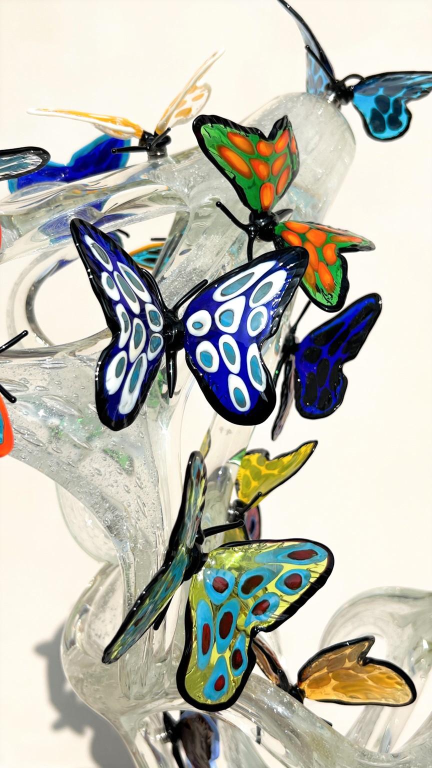 Costantini Diego Modern Crystal Murano Glass Infinity Sculpture avec papillons en vente 12