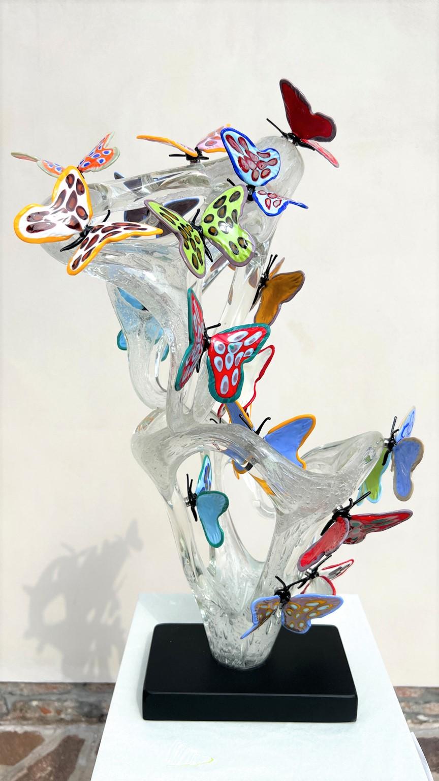 Costantini Diego Escultura Moderna de Cristal de Murano Infinito con Mariposas en venta 12