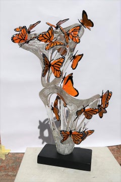 Costantini Diego Modern Crystal Murano Glass Infinity Sculpture With Butterflies