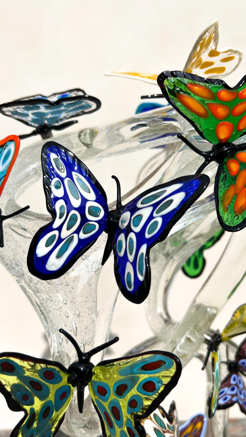 italien Costantini Diego Modern Crystal Murano Glass Infinity Sculpture avec papillons en vente