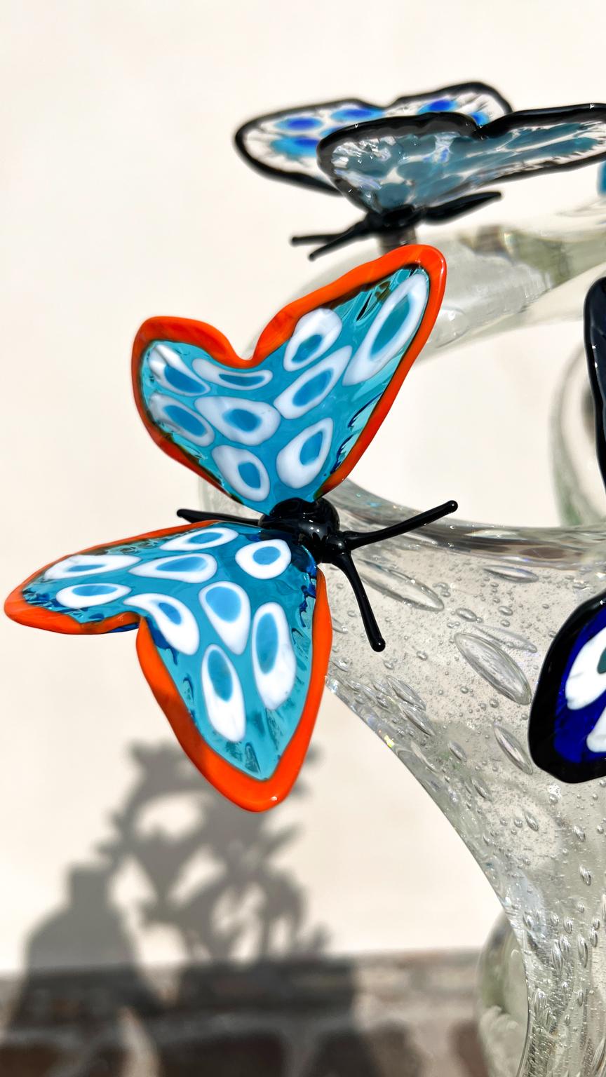 Fait main Costantini Diego Modern Crystal Murano Glass Infinity Sculpture avec papillons en vente
