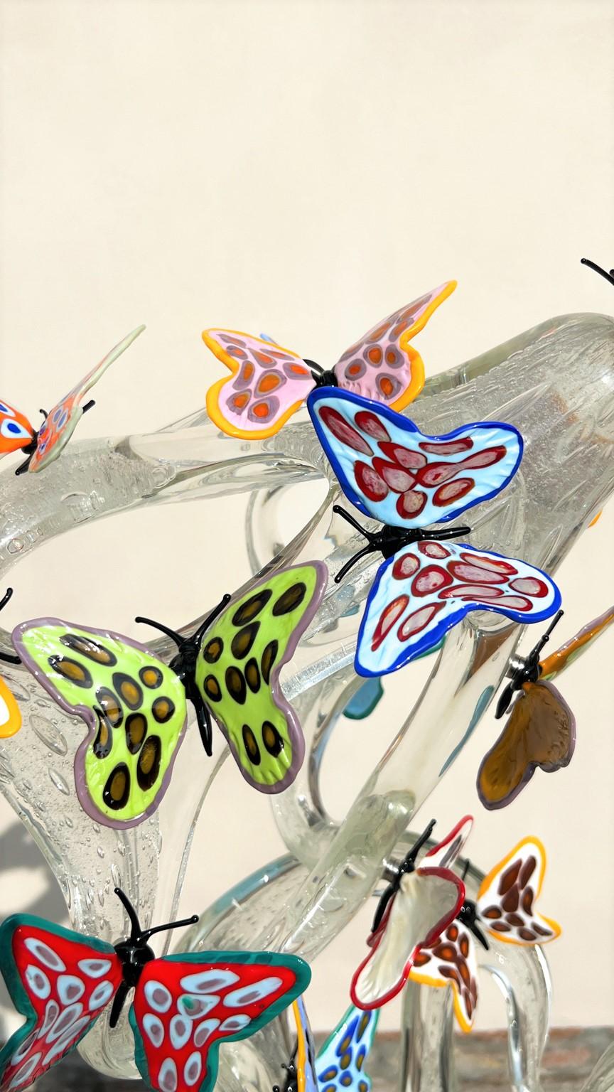 Fait main Costantini Diego Modern Crystal Murano Glass Infinity Sculpture avec papillons en vente