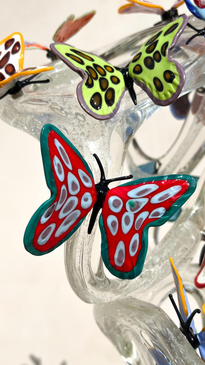 Art Glass Costantini Modern Crystal Made Murano Glass Infinity Sculpture with Butterflies For Sale