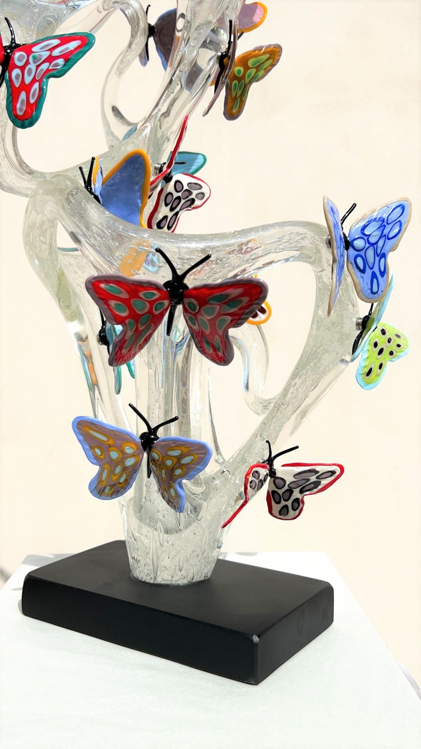 Costantini Diego Modern Crystal Murano Glass Infinity Sculpture avec papillons en vente 1