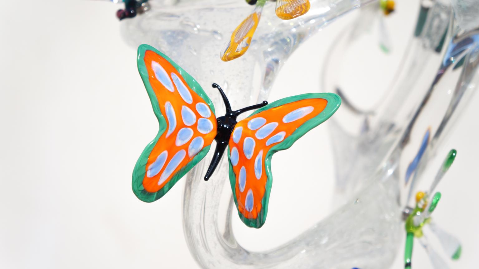 Costantini Diego Modern Murano Glass Sculpture with Butterflies & Dragonflies For Sale 5
