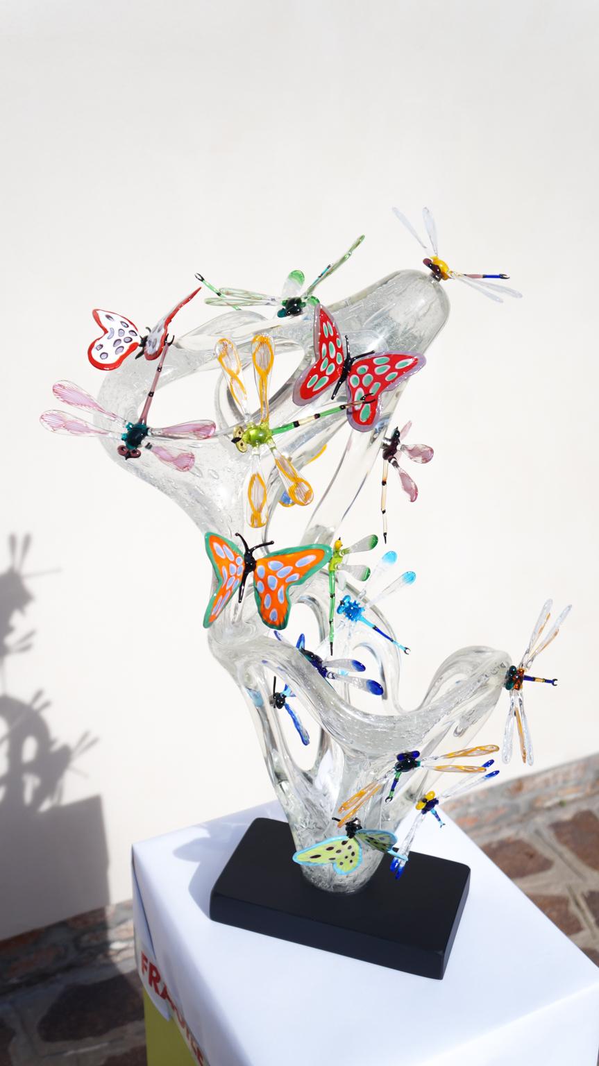 Costantini Diego Modern Murano Glass Sculpture with Butterflies & Dragonflies For Sale 8
