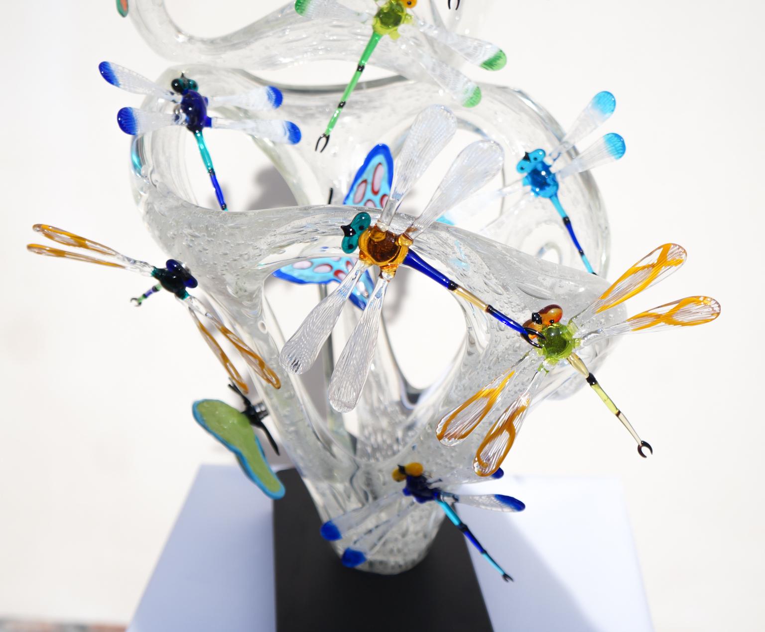 Costantini Diego Modern Murano Glass Sculpture with Butterflies & Dragonflies For Sale 13