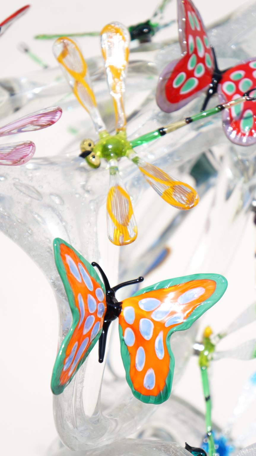 Costantini Modernity Murano Glass Sculpture avec papillons et libellules en vente 1