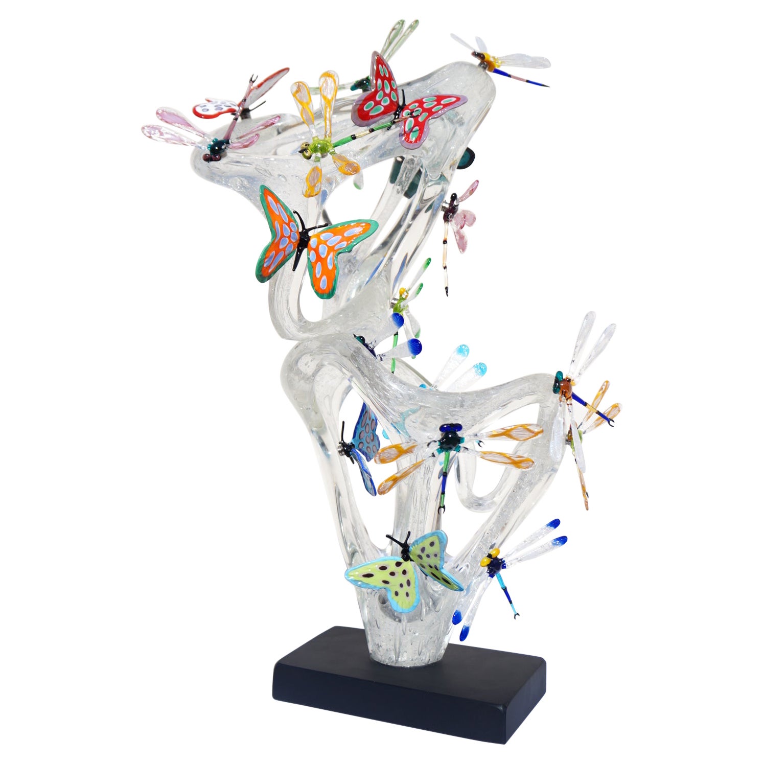 Costantini Modern Crystal Murano Glass Sculpture with Butterflies 
dragonflies