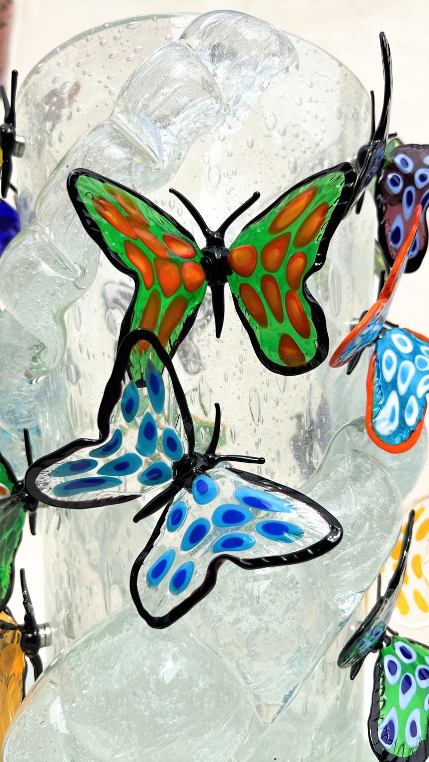 Costantini Diego Modern Crystal Pulegoso Made Murano Glass Vase avec papillons en vente 8