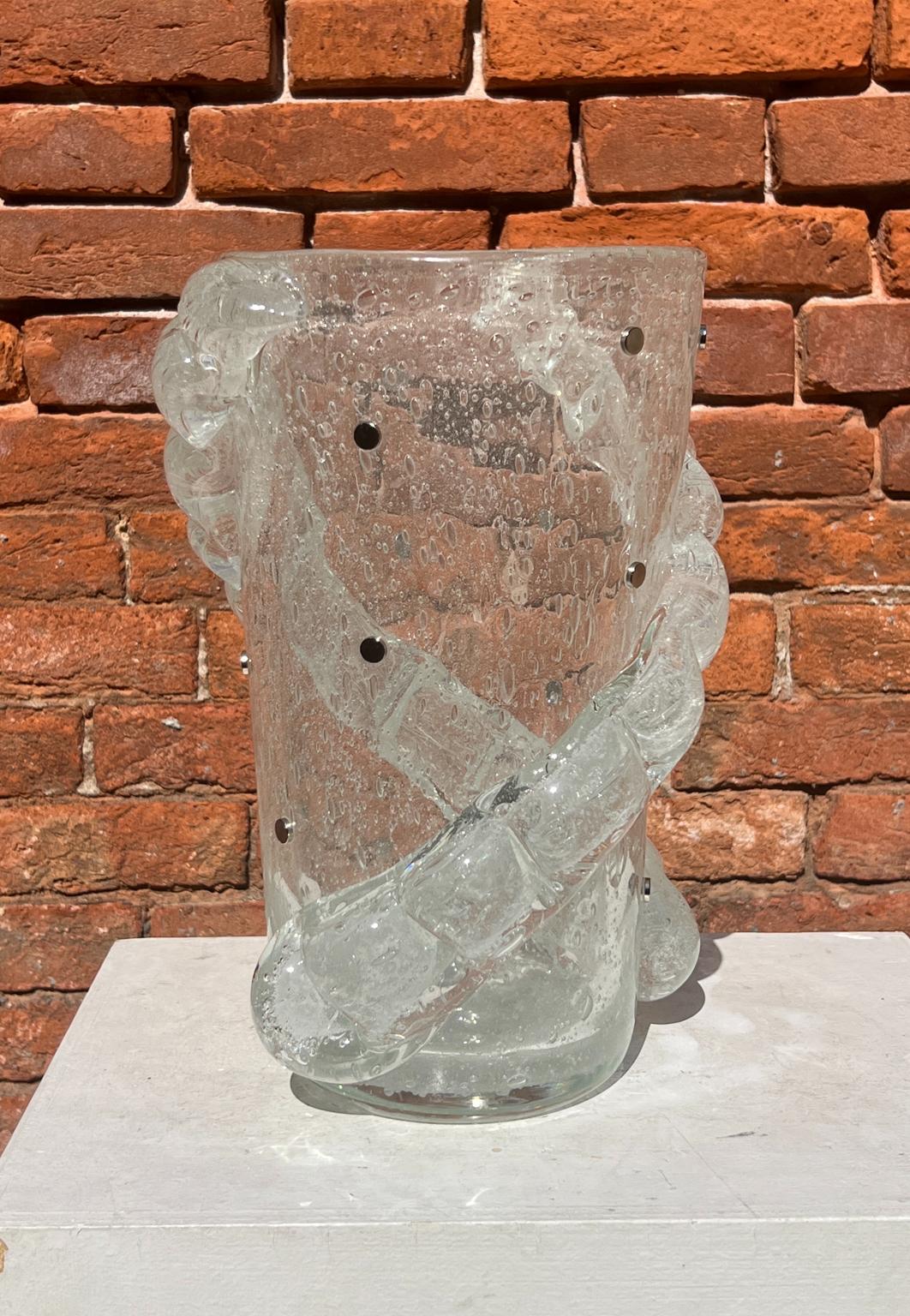 Costantini Diego Modern Crystal Pulegoso Made Murano Glass Vase avec papillons en vente 12