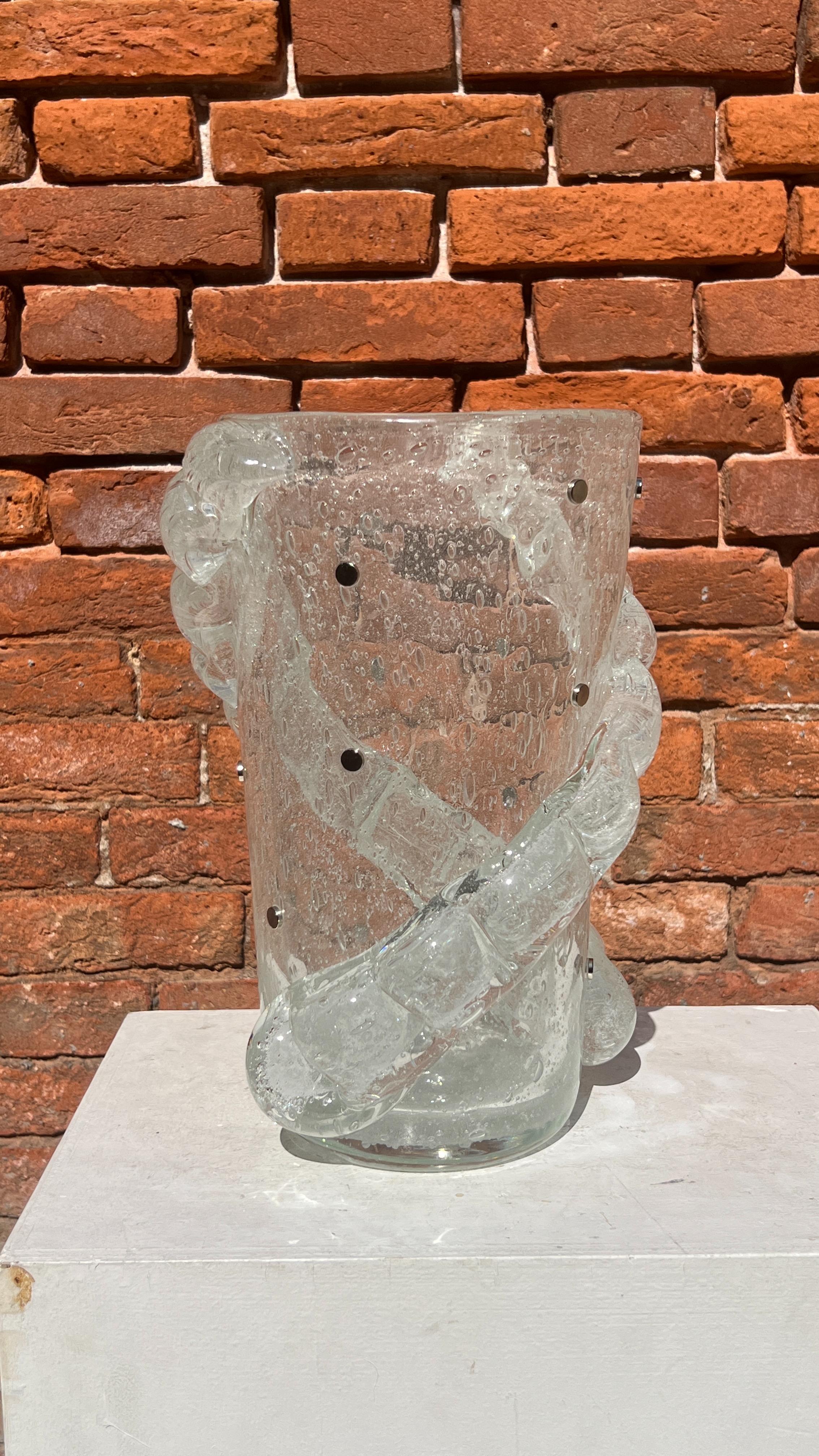 Costantini Diego Modern Crystal Pulegoso Made Murano Glass Vase avec papillons en vente 13