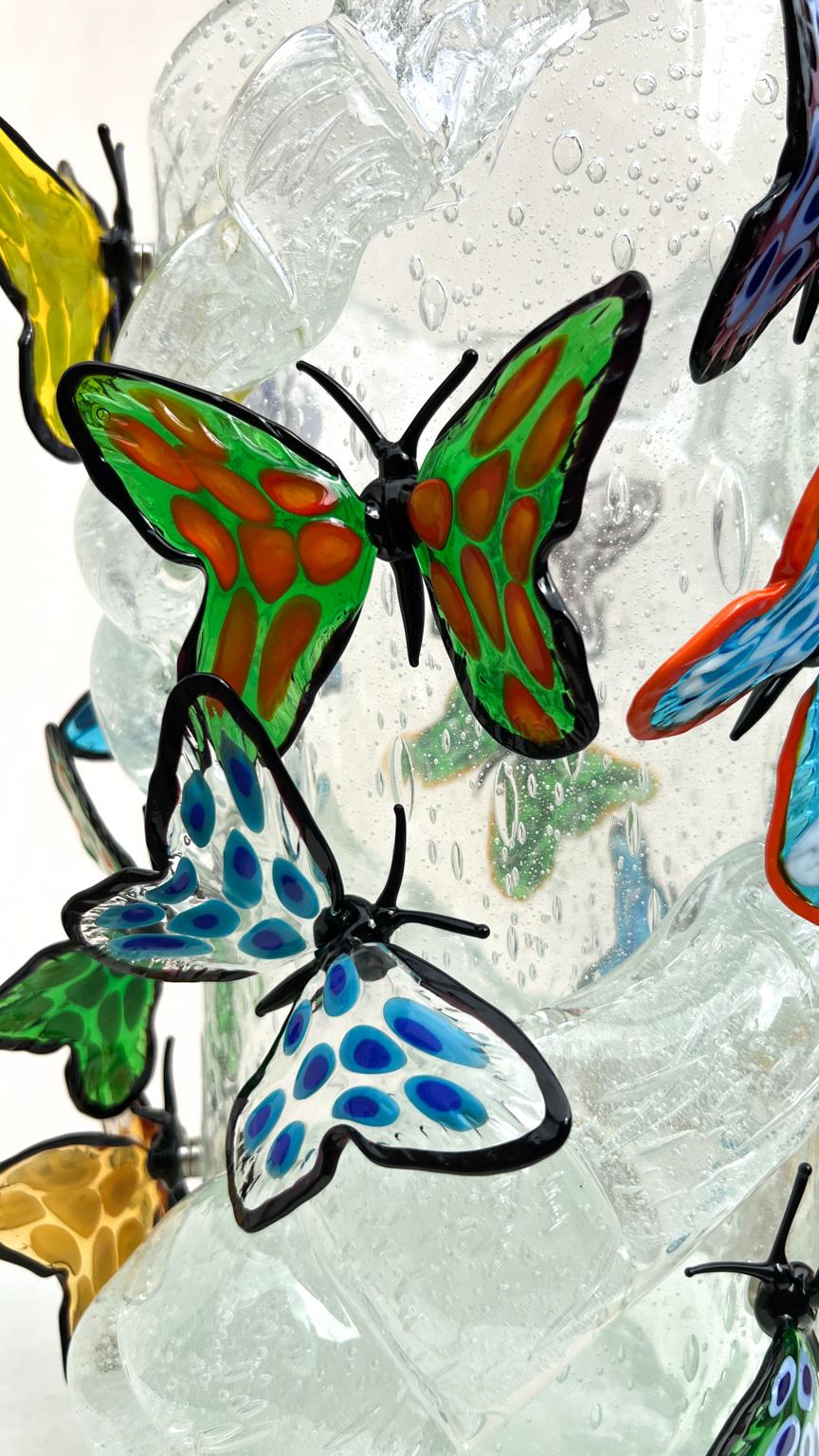 Costantini Diego Modern Kristall Pulegoso Made Murano Glass Vase mit Schmetterlingen (21. Jahrhundert und zeitgenössisch) im Angebot