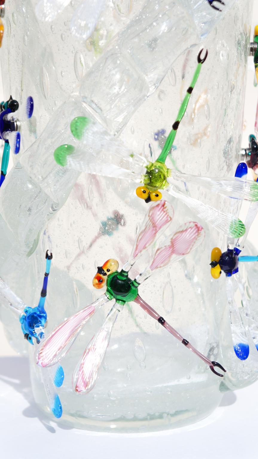 Costantini Diego Modern Kristall Pulegoso Made Murano Glass Vase mit Libellen im Angebot 6