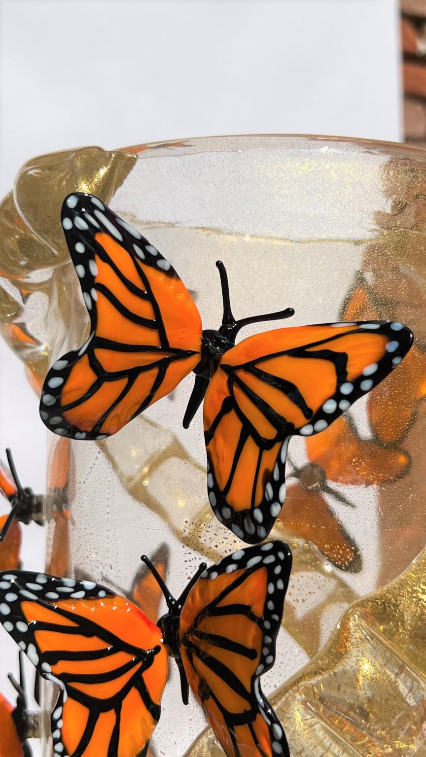 Costantini Diego Modern Echtes Gold Made Murano Glass Vase mit Schmetterlingen im Angebot 5
