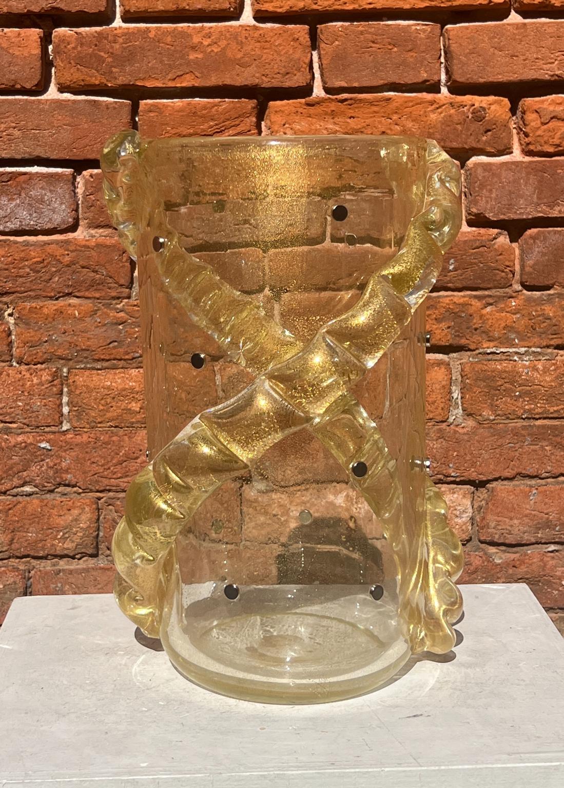 Costantini Diego Modern Real Gold Made Murano Glass Vase avec papillons en vente 8