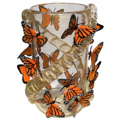 Costantini Modern Real Gold Made Murano Glass Vase With Butterflies, 2022