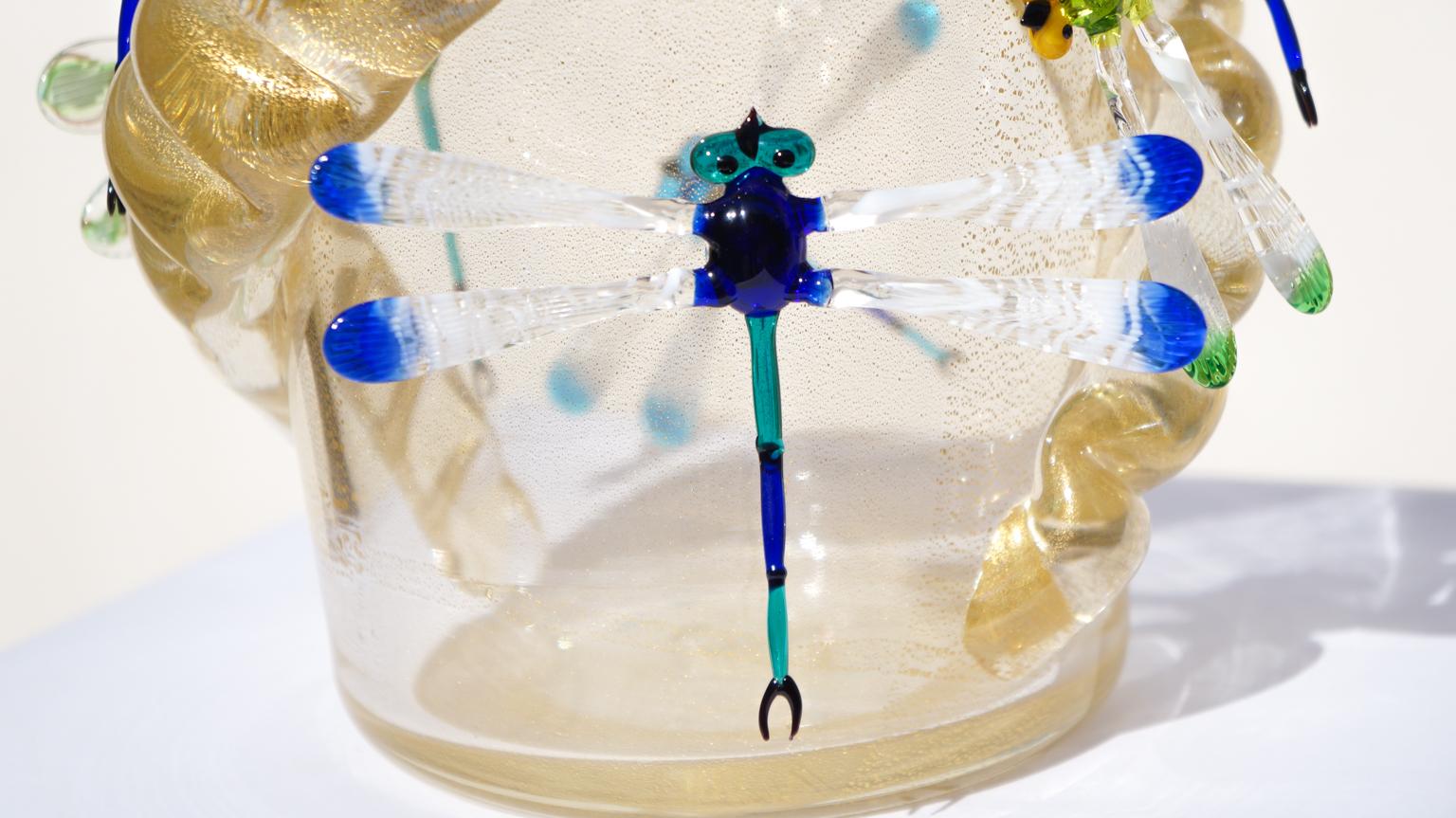 Costantini Diego Modern Echtes Gold Made Murano Glass Vase mit Libellen im Angebot 3
