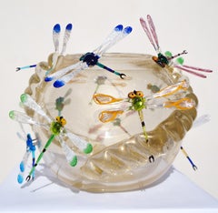 Costantini Diego Modern Real Gold Made Murano Glass Vase with Dragonflies, 2022