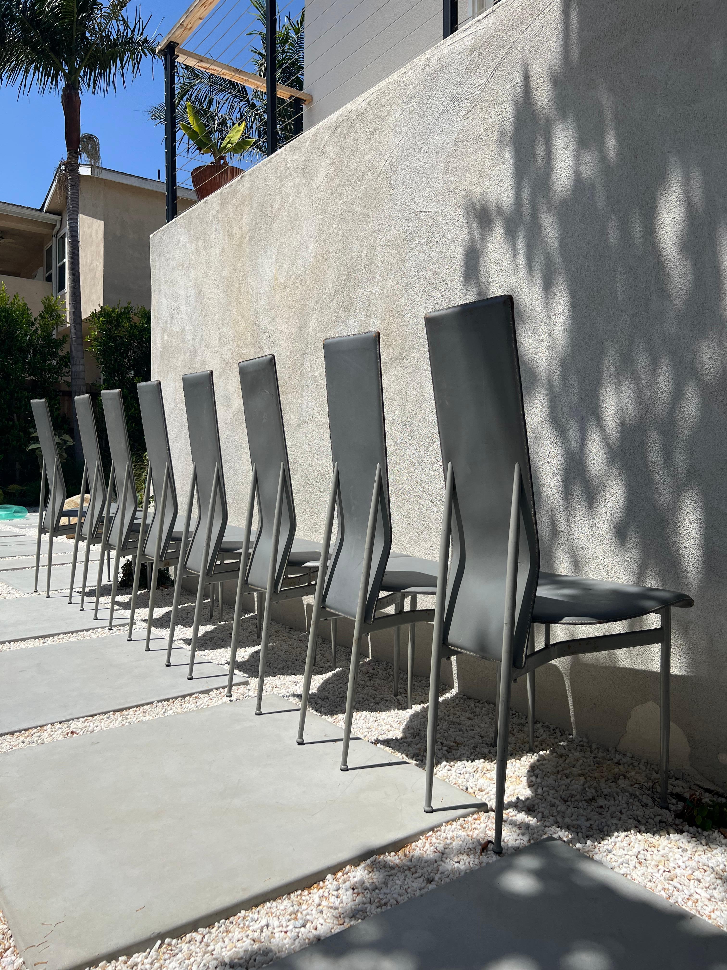 Italian Costantini Style Postmodern Sculptural Dining Chairs in Gray, Set of 8, 1970s