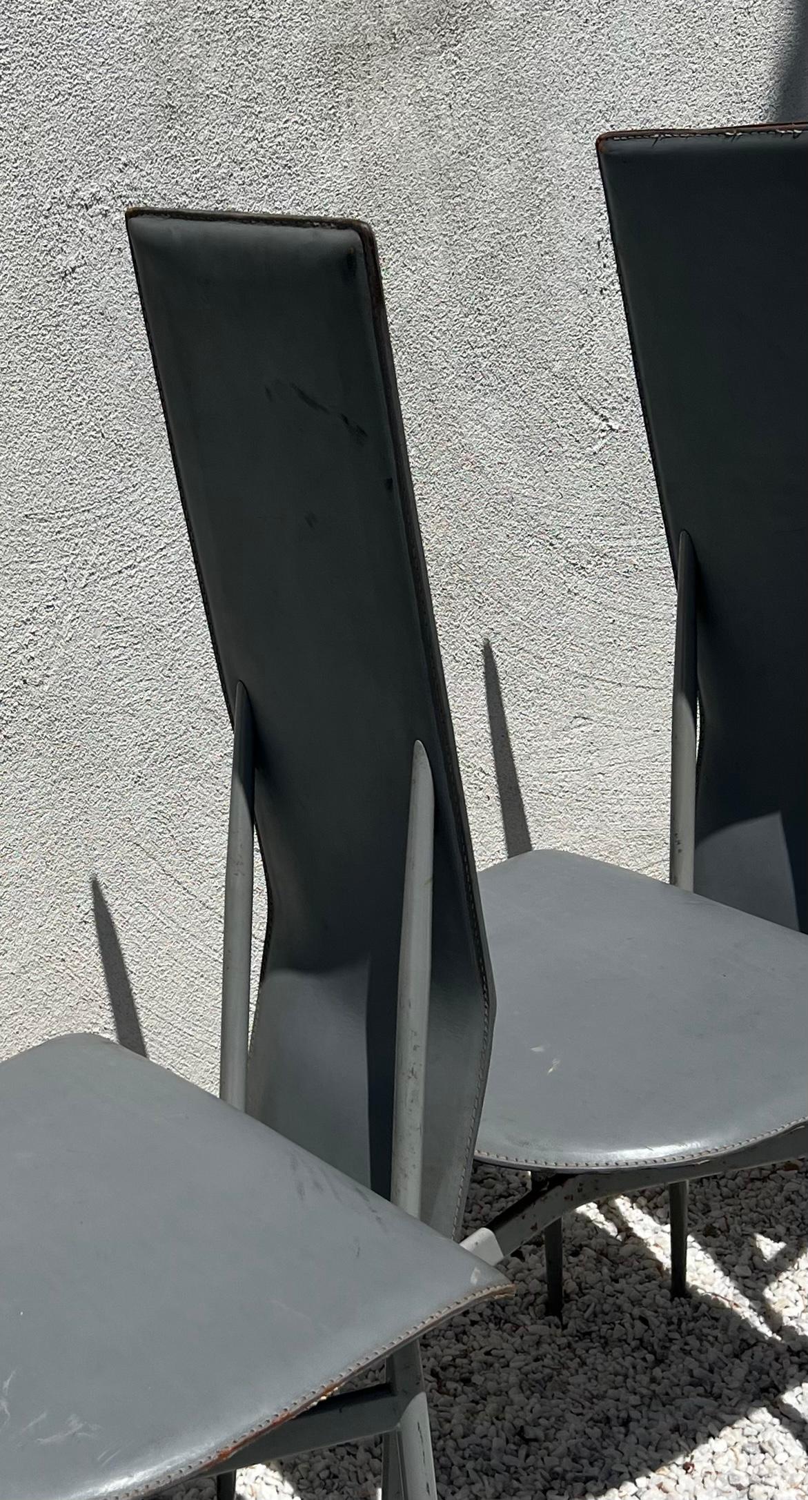 Metal Costantini Style Postmodern Sculptural Dining Chairs in Gray, Set of 8, 1970s