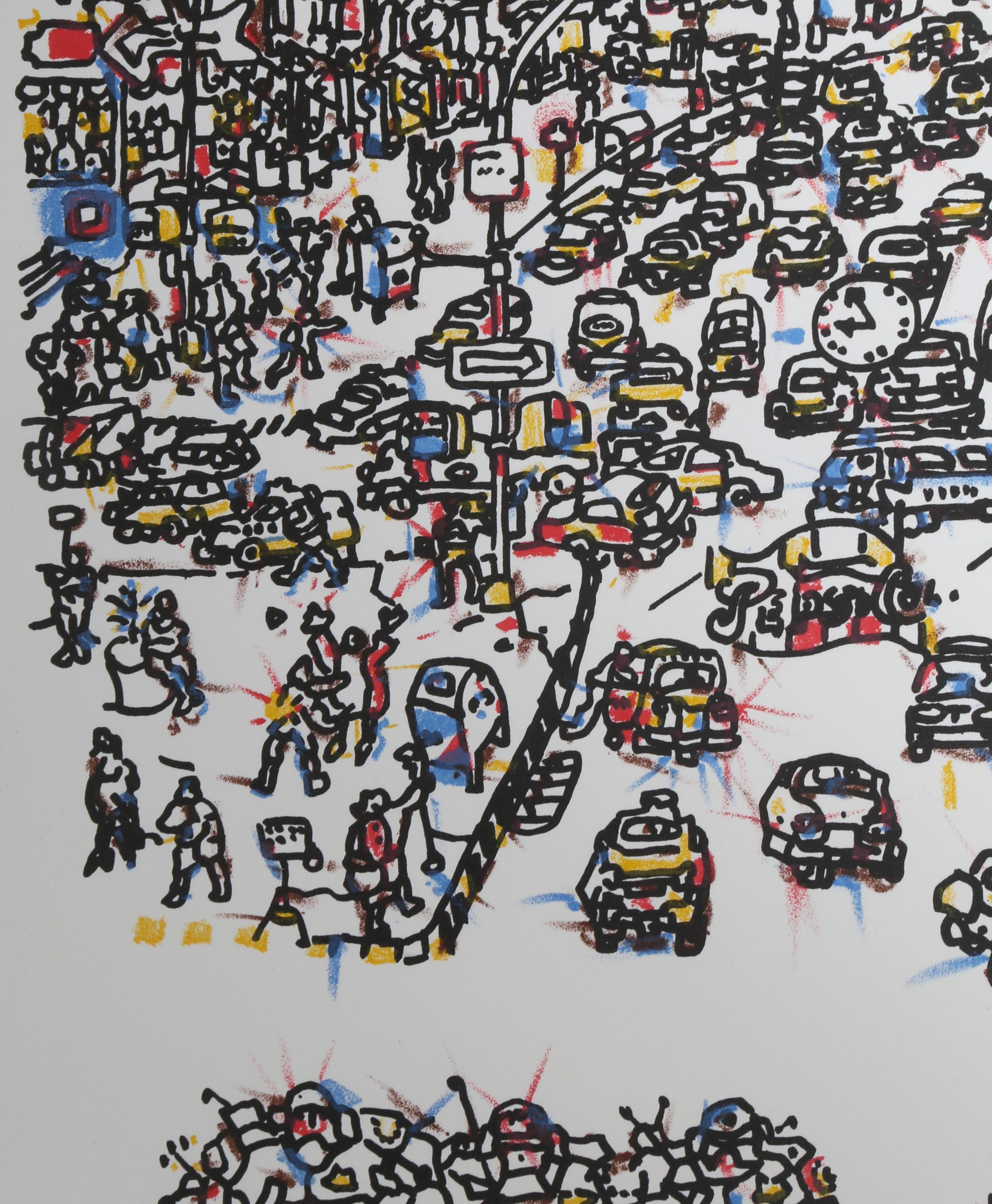 Ciudad, Grabado del Bicentenario de Contstantino Nivola - Print Arte pop de Costantino Nivola