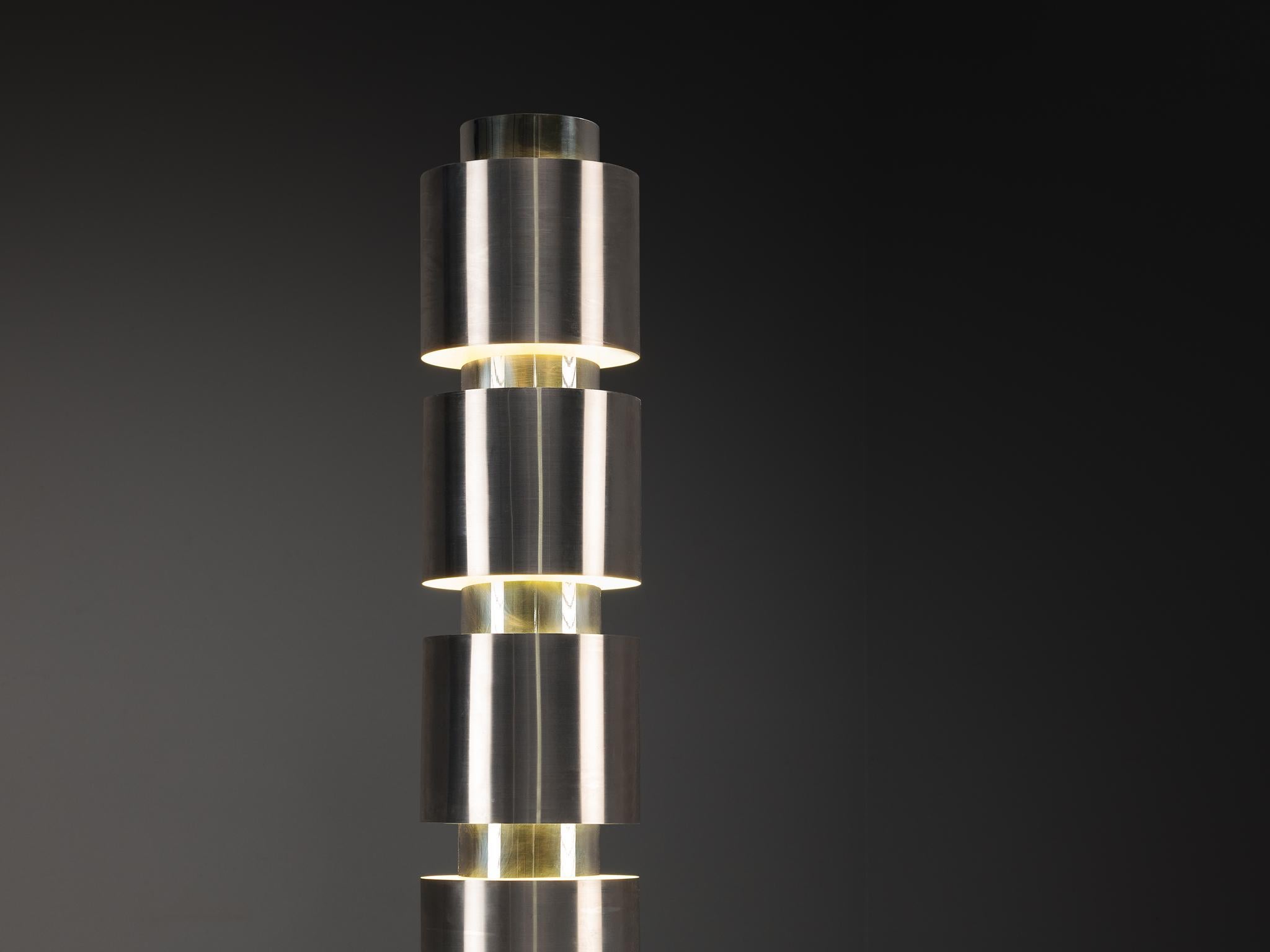 Mid-Century moderno Lampada da terra 'Calib' in acciaio inossidabile di Costantino Persiani per Obor in vendita