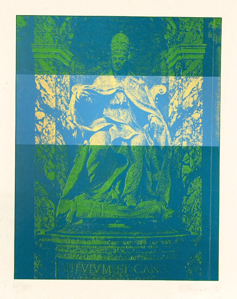 San Pietro è un paravento originale su cartone realizzato da Costantino Persiani nel 1973.

Firmato a mano e datato in basso a destra.

Buone condizioni. Edizione numerata, 40/225.

Dimensioni: 86 x 62 cm.

Splendida opera d'arte raffigurante San