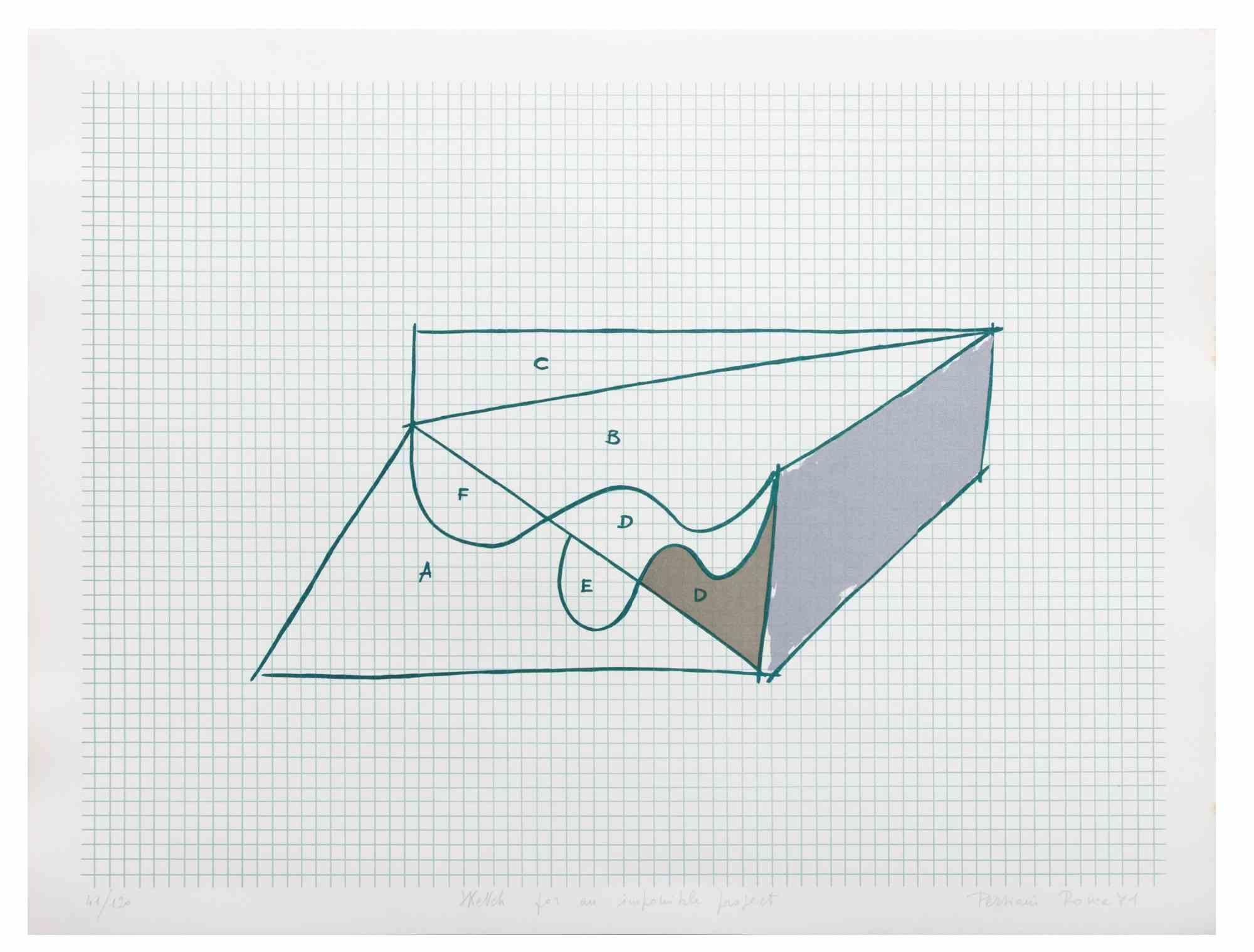 Sketch for an Impossible Project - Lithograph by Costantino Persiani - 1971