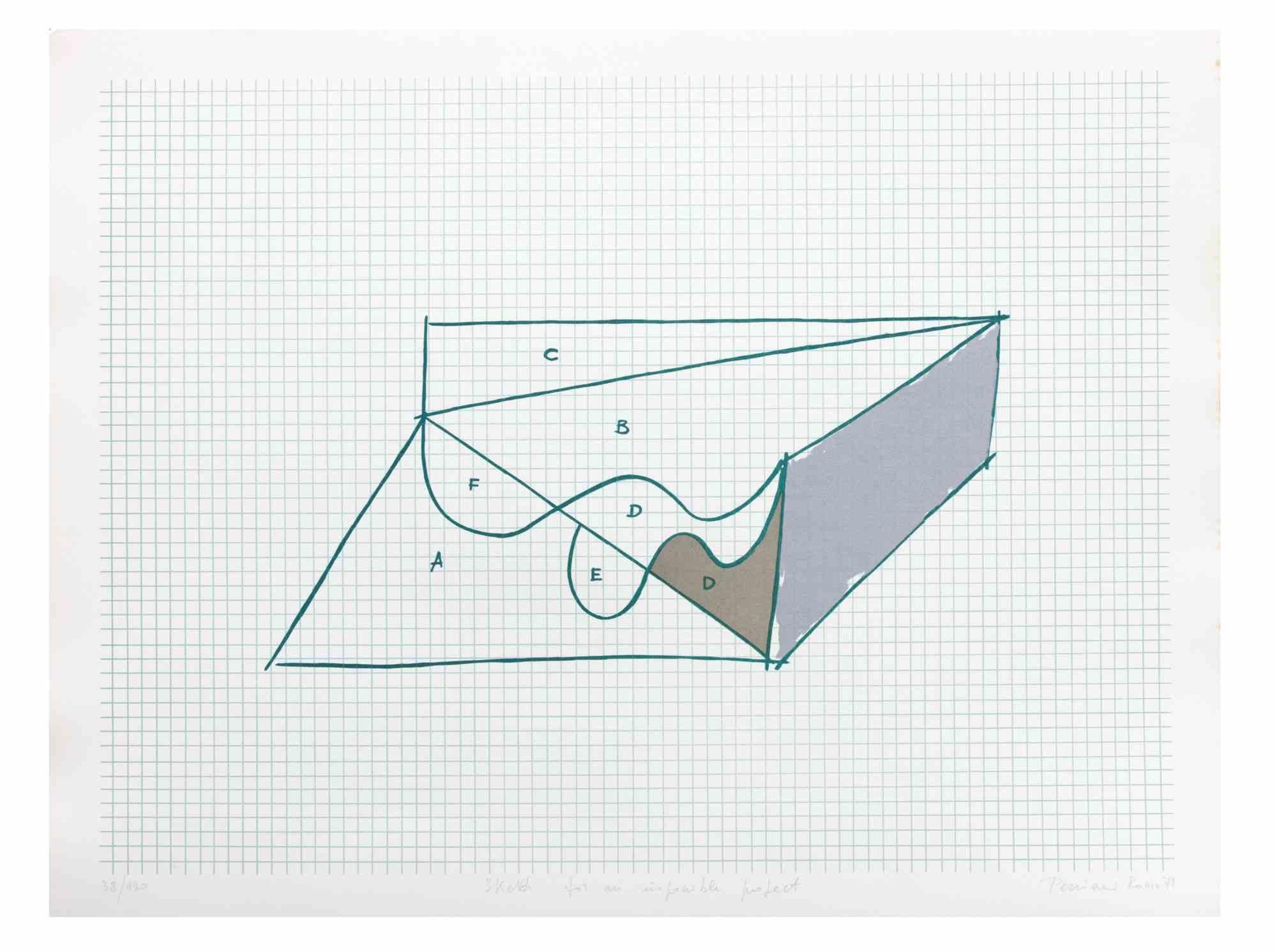 Sketch for an Impossible Project - Lithograph by Costantino Persiani - 1971
